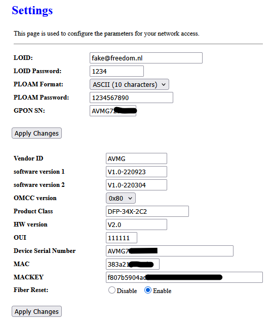 SFP settings